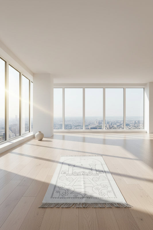 Decorative towel with a mosque design on a white background