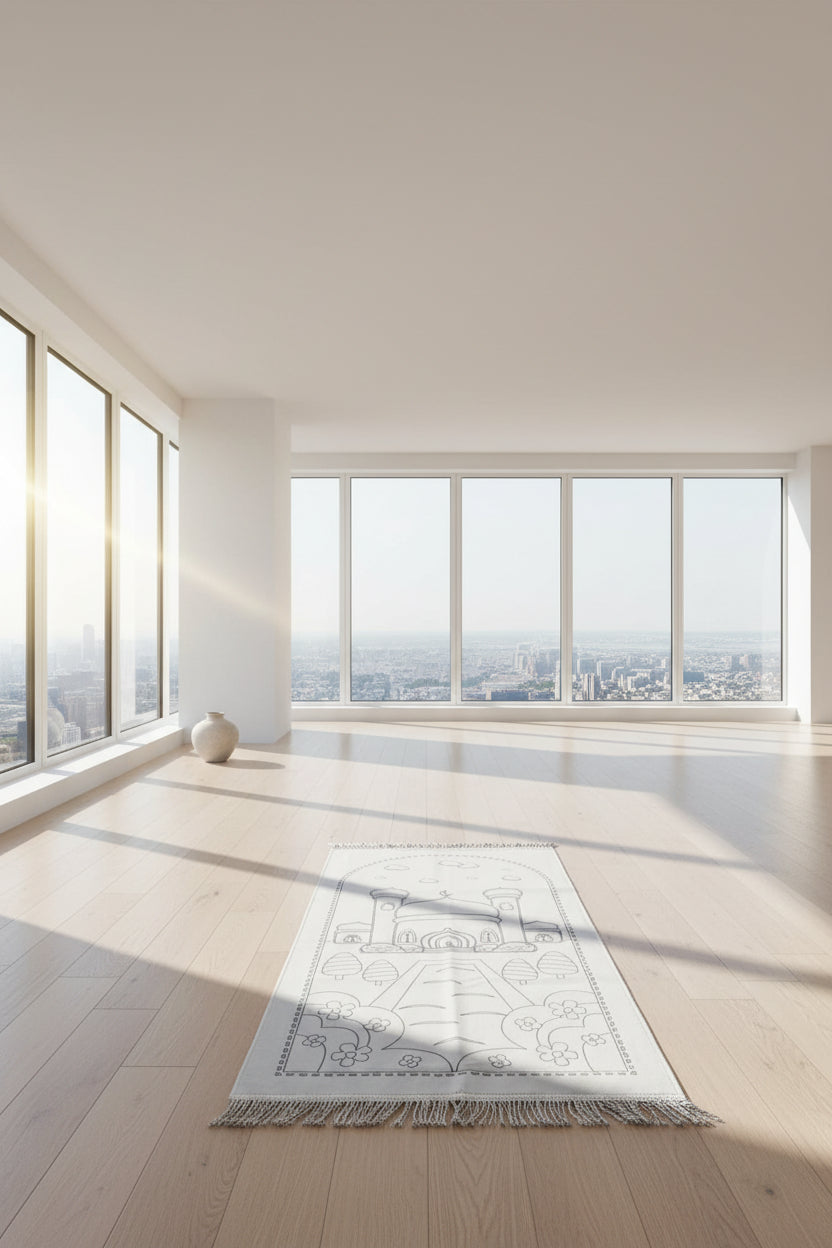 Decorative towel with a mosque design on a white background