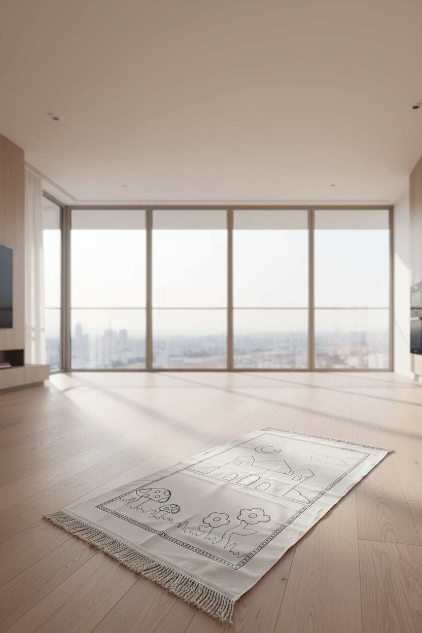 Children's blanket with castle, moon, and cloud designs on a white background